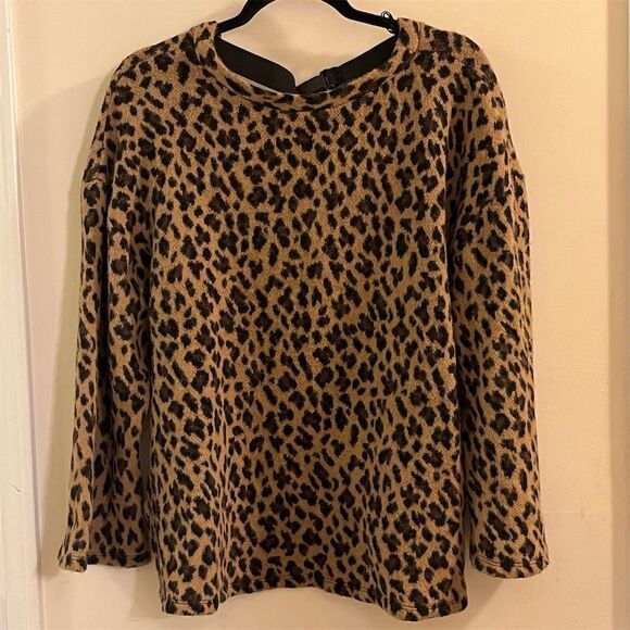 Zara Trafaluc Women's Leopard Print Pullover Sweater Size L Mobwife Tie Detail - Picture 2 of 6